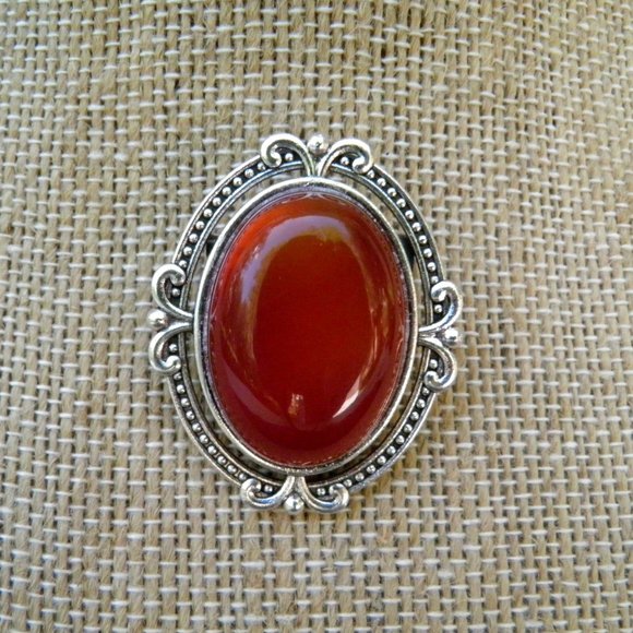Handcrafted Genuine Carnelian Gemstone Brooch Pin - Picture 4 of 4